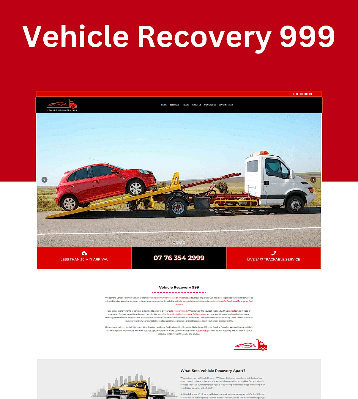 Vehicle Recovery 999 - BSNS Projects - Portfolio - web design